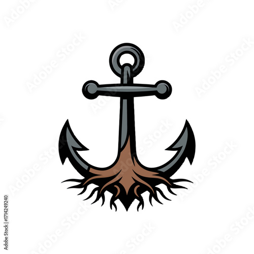 Symbol of strength and stability, an anchor with roots grounding it firmly.