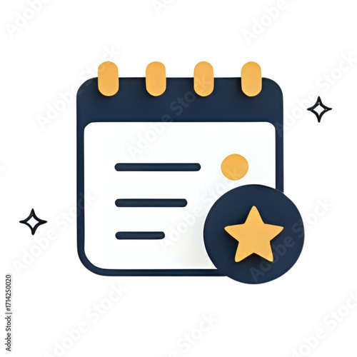 A 3D calendar icon with a star indicating a special event or important date, perfect for scheduling and reminders