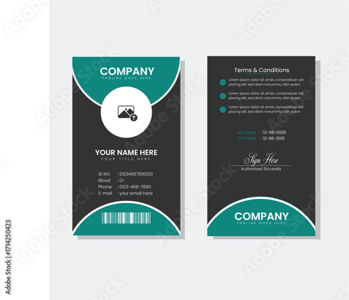 Modern Identity Card Layout, Template. cyan and black geometric. circular pattern