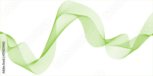 Abstract background with vector green wave line, Smooth stylish abstract green wave background, dots on a whit clean and fresh background, ransparent horizontal green wave line.