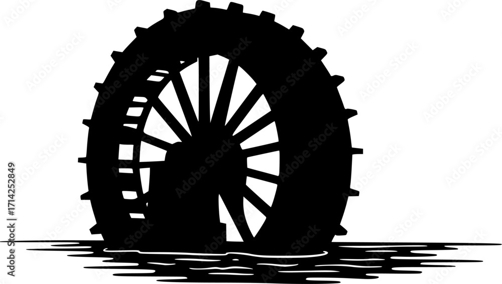Fototapeta premium waterwheel Vector Black silhouettes. with white background 