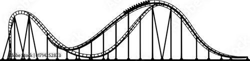 Vector roller coaster ride silhouette park. Rollercoaster icon illustration skyline concept Vector Black silhouettes. with white background
