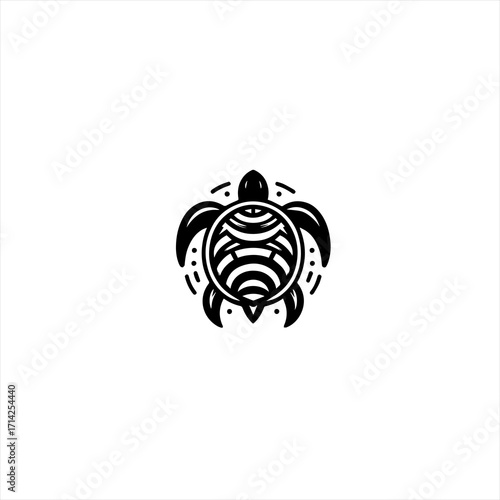Stylized black turtle logo with geometric pattern on white background