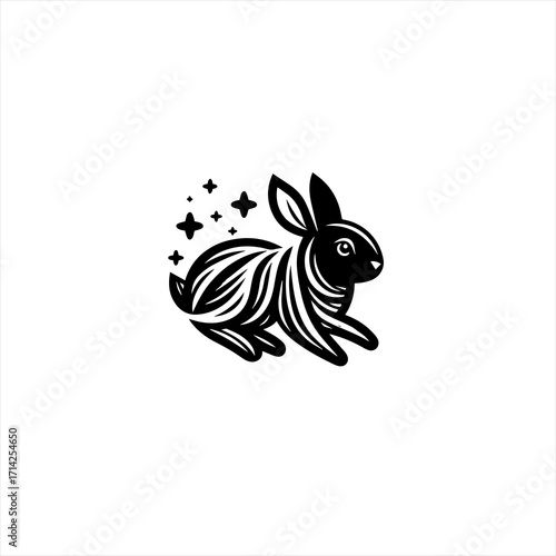 Stylized black rabbit with stars illustration