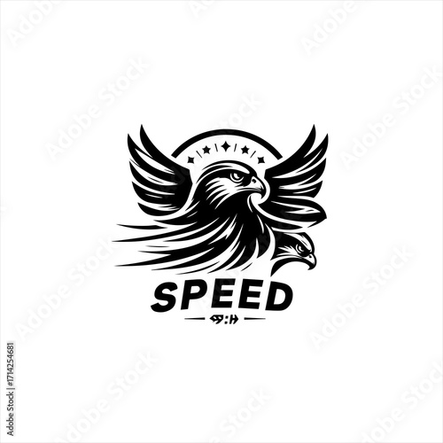 Aggressive eagle and falcon logo with speed text