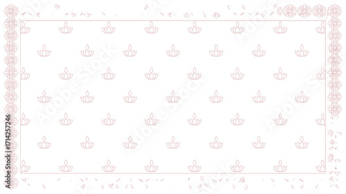 A white background with a pattern of lotus lamps and floral borders on all sides of the image frame