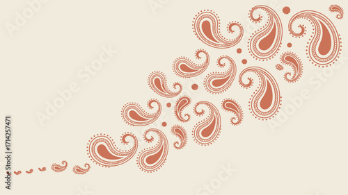 A collection of paisley designs in varying sizes scattered across a light beige background pattern style