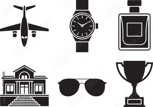 Luxury travel lifestyle symbols, achievement goals