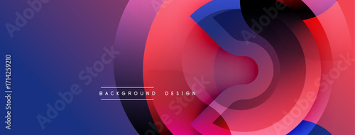 Abstract background features overlapping colorful circles. Gradient transitions create dynamic visual effect. Modern design elements present.