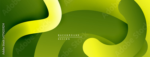 Abstract green background. Smooth curves create layered effect. Modern design with gradient shades. Minimalist aesthetic.