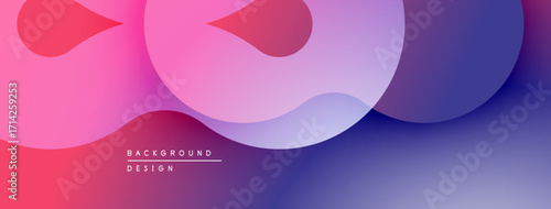 Abstract fluid shapes, vibrant gradients. Pink, purple, blue hues blend seamlessly creating modern design. Smooth curves dominate composition.