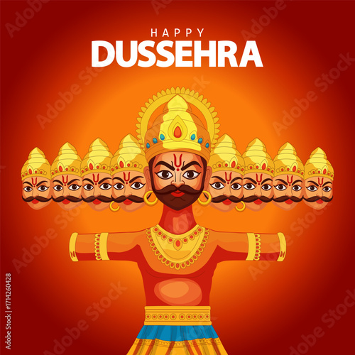 Traditional Dussehra background with Ravana effigy burning to celebrate Vijayadashami