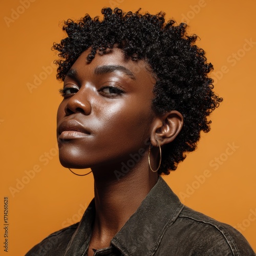 Black queer person confidently displaying short natural hair with authentic texture perfect for inclusive body positivity and LGBTQ pride hair representation.