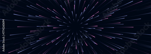 Fast movement hyper speed dark blue abstract background with blue and pink speed lights. Dynamic motion lines futuristic wide banner. Vector illustration