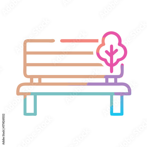 Minimalistic park bench with tree in gradient color style  