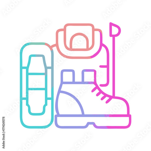 Snowboarding gear with boots, board, and bindings in vector style  