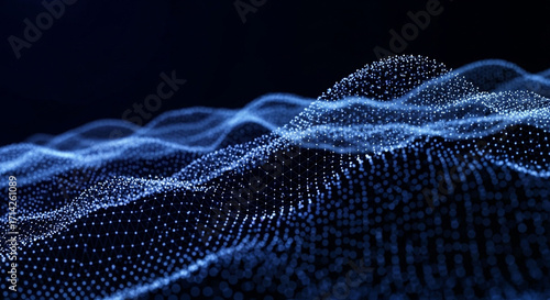 Abstract blue wave background digital particle wave technology big data visualization design concept