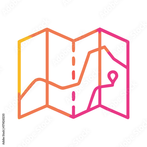 Geometric design of map with trail lines in gradient colors  