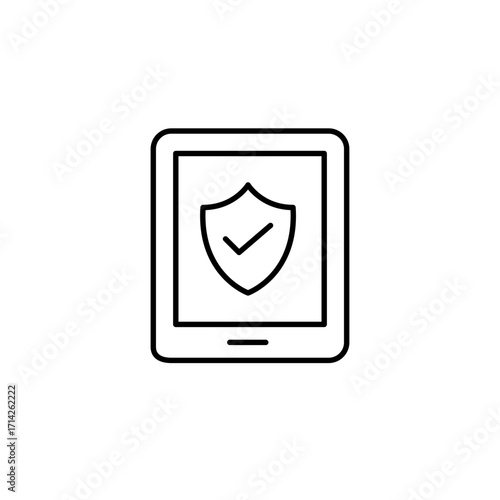 Verified device security, trusted tablet protection, secure digital access. Pixel perfect, editable stroke vector icon