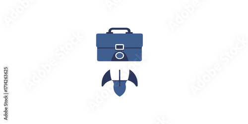 Print  Flat creative vector of startup launch – office briefcase transforming into rocket, modern business concept.