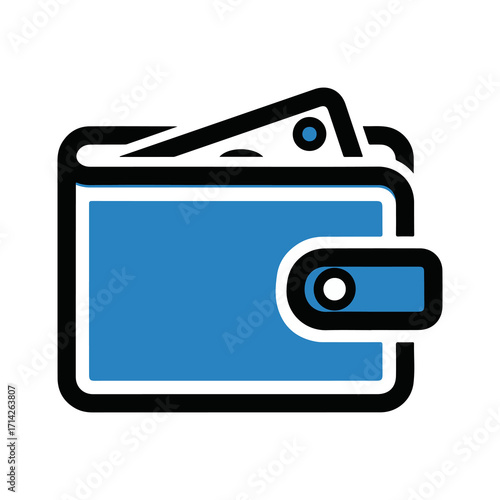 Illustration of a blue wallet with cash peeking out, symbolizing financial security and wealth management