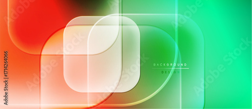 Abstract fluid shapes, vibrant gradients. Overlapping squares create dynamic visual effect. Modern design, bright colors, smooth transitions.