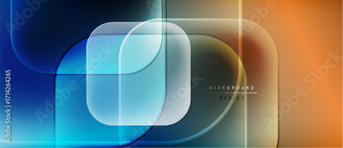 Abstract geometric shapes, vibrant colors blend. Smooth gradients create modern design, dynamic composition. Minimal text present.