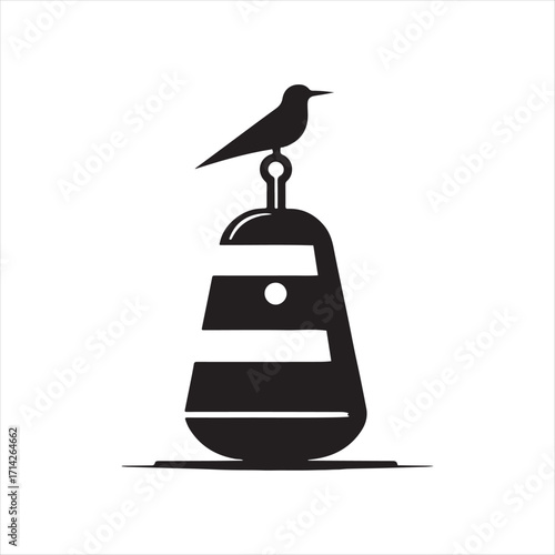 Buoy with seabird perched on top silhoutte outline logo design concept illustration