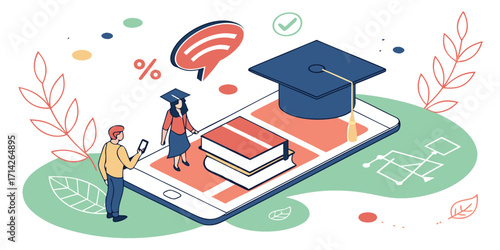 Modern online education platform promoting graduation and mobile learning opportunities now