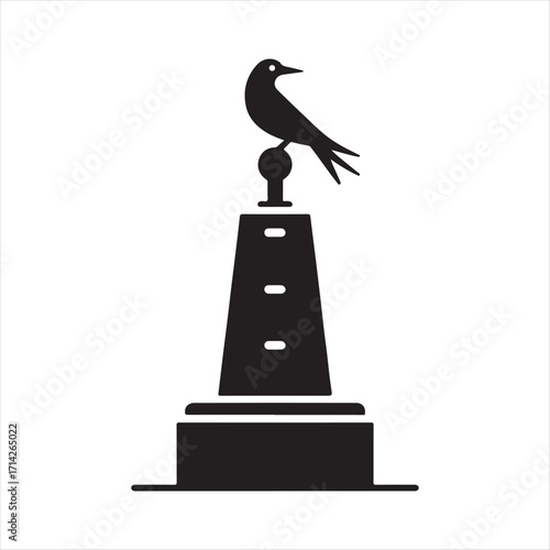 Buoy with seabird perched on top silhoutte outline logo design concept illustration
