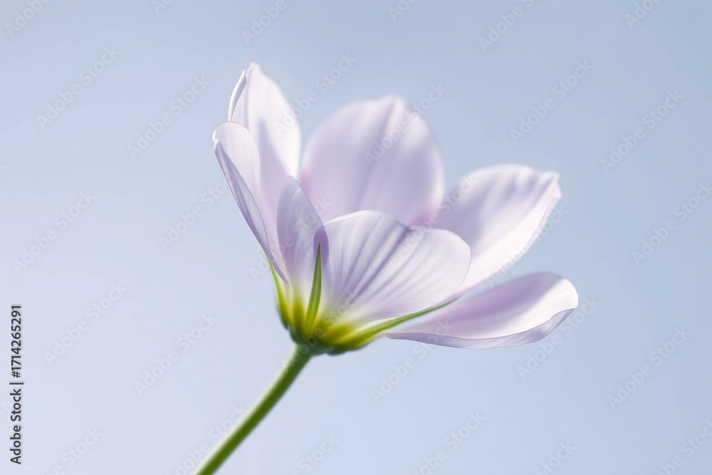 Obraz premium High-resolution 3D render of a delicate flower with transparent petals and realistic stem, minimalistic setup. 