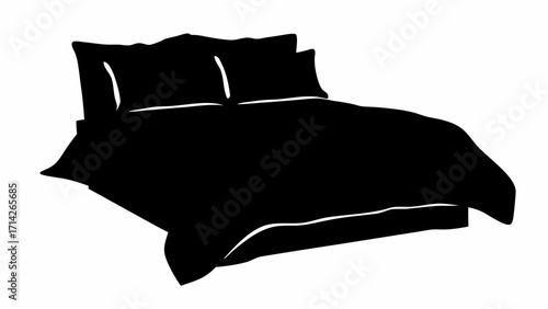 Silhouette of a bed with two pillows and a duvet cover creating a cozy and inviting atmosphere in black