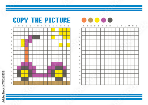 Copy the picture grid drawing worksheet for kids. Pixel art kids scooter