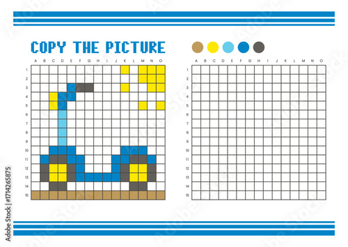 Copy the picture grid drawing worksheet for kids. Pixel art kids scooter