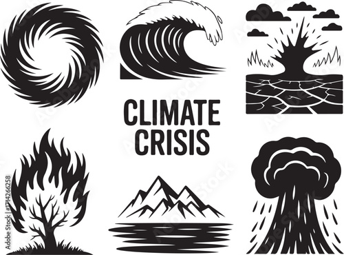 Climate crisis vector icons disasters collection