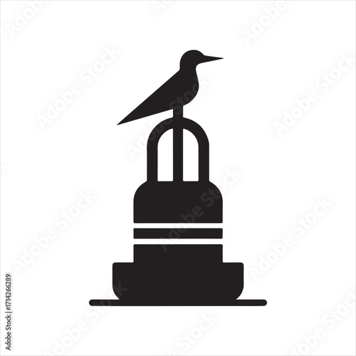 Buoy with seabird perched on top silhoutte outline logo design concept illustration