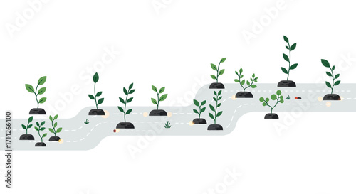 Vibrant Eco-Progress: Minimalist Vector Illustrating Sustainable Future & Conscious Living