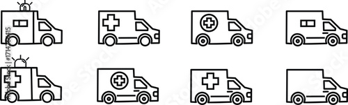 car ambulance and  transportation icon set. medical, first aid and vehicle vector set
