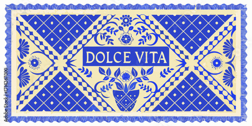 Dolce vita italian folk art inspired design with floral motifs and geometric patterns