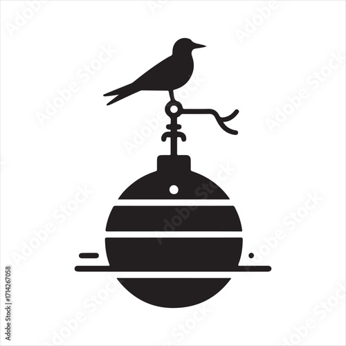 Buoy with seabird perched on top silhoutte outline logo design concept illustration