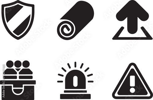 Essential business security and alert icons set