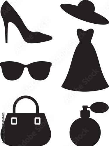 Elegant fashion accessories collection silhouettes