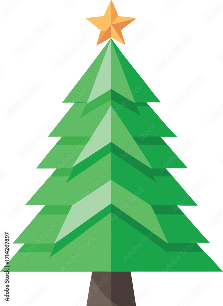 Obraz premium Minimalist Christmas tree made from recycled paper and green leaves vector