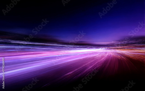 Blurred light trails creating a dynamic and colorful abstract scene