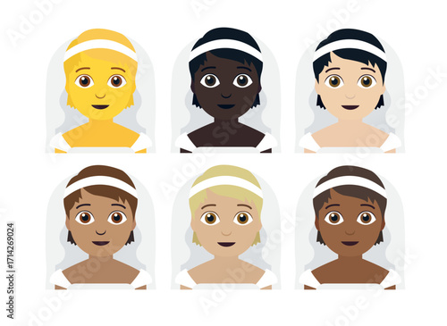 bride wedding dress person wearing a veil non-binary emoji symbol sign icon vector illustration isolated flat