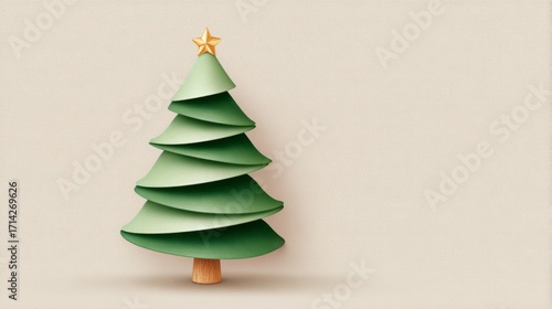 Christmas tree illustration with green layers and star on top  