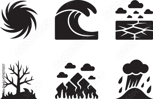 Disasters icons featuring extreme weather dangers