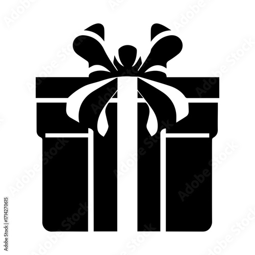 Illustration of a present box with a ribbon on top in black and white color scheme graphic design