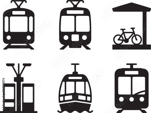 Public transport icons for city travel service