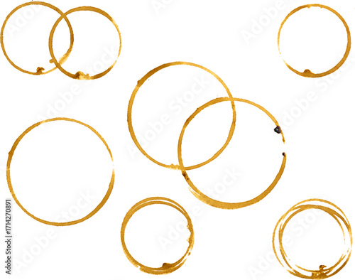 coffee cup stain rings on white background, isolated PNG	set 